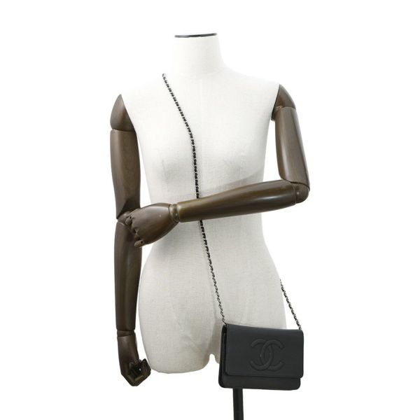 シャネル チェーンウォレット ココマーク キャビアスキン A48654 CHANEL チェーンショルダーバッグ 財布 黒