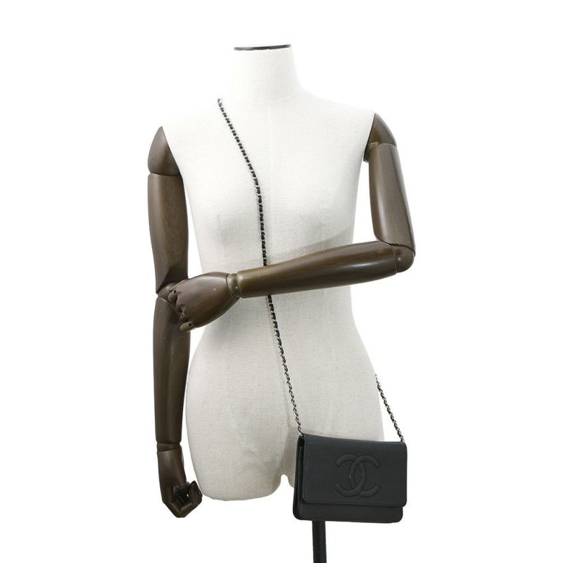 シャネル チェーンウォレット ココマーク キャビアスキン A48654 CHANEL チェーンショルダーバッグ 財布 黒