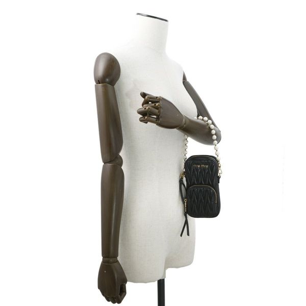 ミュウミュウ ハンドバッグ フェイクパール クリスタル 5BP066 Miu Miu 2wayショルダー 黒