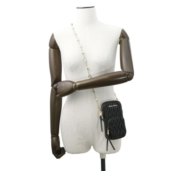 ミュウミュウ ハンドバッグ フェイクパール クリスタル 5BP066 Miu Miu 2wayショルダー 黒