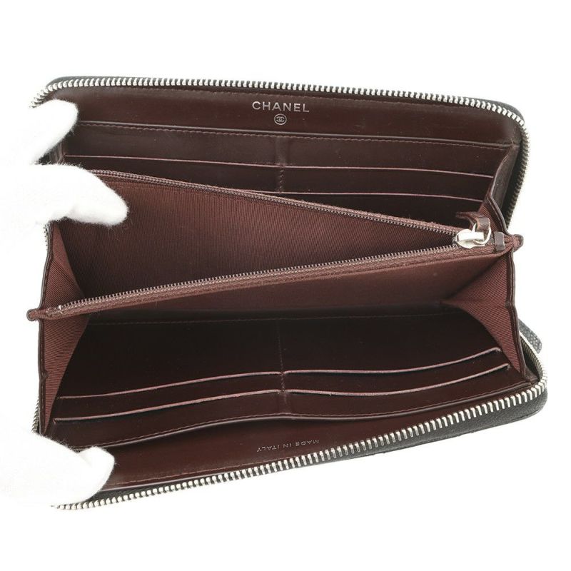 シャネル 長財布 クラシック ロング ジップ ウォレット ココマーク マトラッセ キャビアスキン A50097 CHANEL 黒