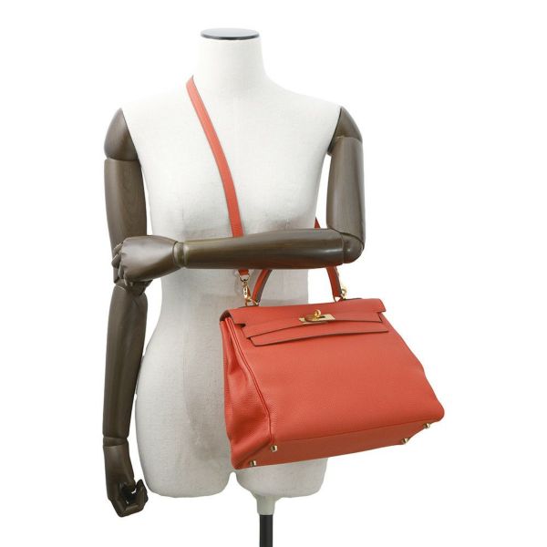 エルメス ハンドバッグ ケリー32 内縫い オレンジポピー/ゴールド金具 トリヨンクレマンス T刻印 2wayショルダー