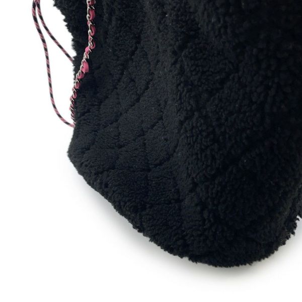 シャネル トートバッグ ココマーク ココネージュ ツイード ムートン AS0981 CHANEL バッグ 巾着バッグ 黒