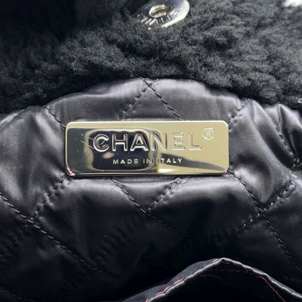 シャネル トートバッグ ココマーク ココネージュ ツイード ムートン AS0981 CHANEL バッグ 巾着バッグ 黒