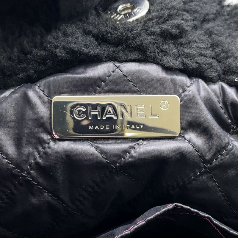 シャネル トートバッグ ココマーク ココネージュ ツイード ムートン AS0981 CHANEL バッグ 巾着バッグ 黒