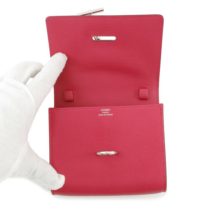 エルメス ショルダーウォレット シェーヌダンクル コンパクト ローズエクストリーム/シルバー金具 シェブルシャムキラ B刻印 財布