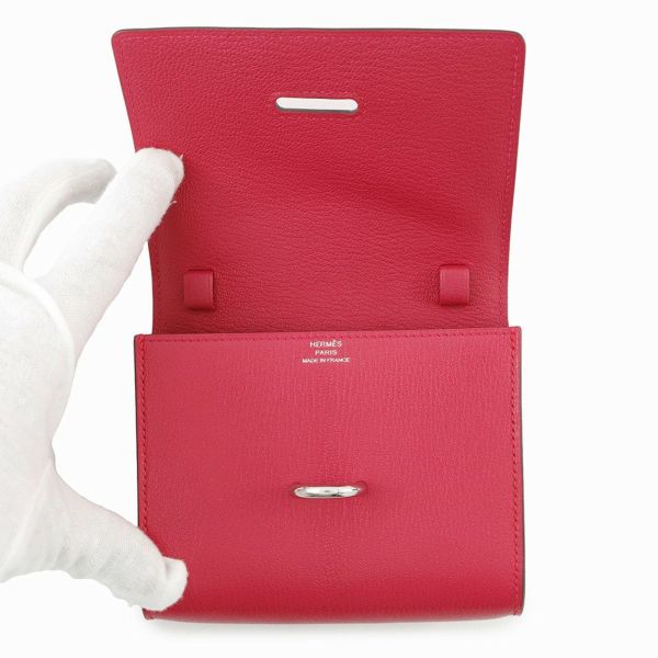 エルメス ショルダーウォレット シェーヌダンクル コンパクト ローズエクストリーム/シルバー金具 シェブルシャムキラ B刻印 財布