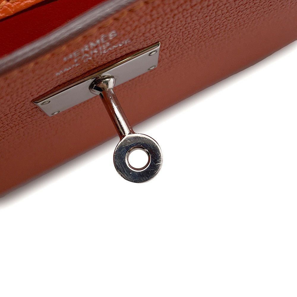 エルメス 長財布 ケリーウォレット ロング オレンジ/シルバー金具 シェブルミゾル □Q刻印