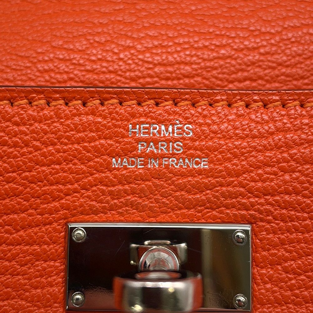 エルメス 長財布 ケリーウォレット ロング オレンジ/シルバー金具 シェブルミゾル □Q刻印