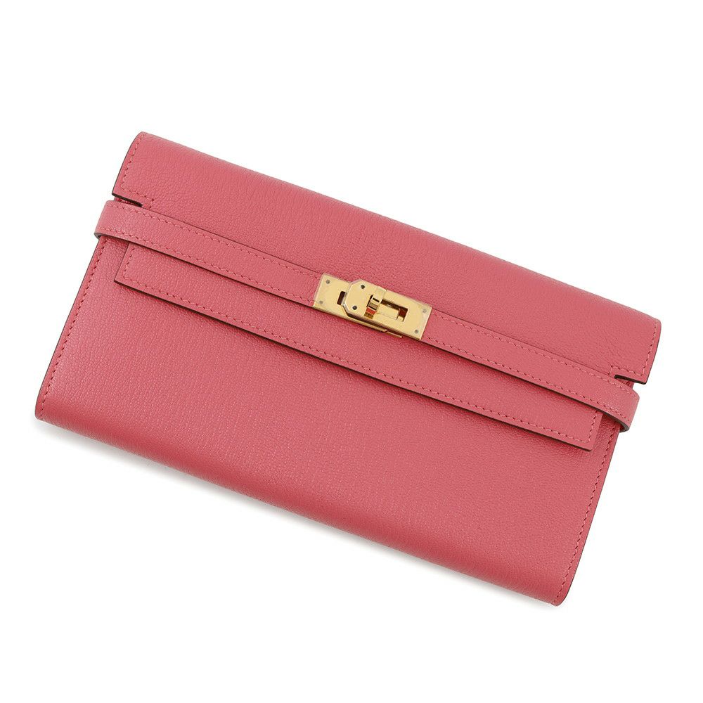エルメス 長財布 ケリーウォレット ロング ローズリップスティック/ゴールド金具 シェブルミゾル X刻印