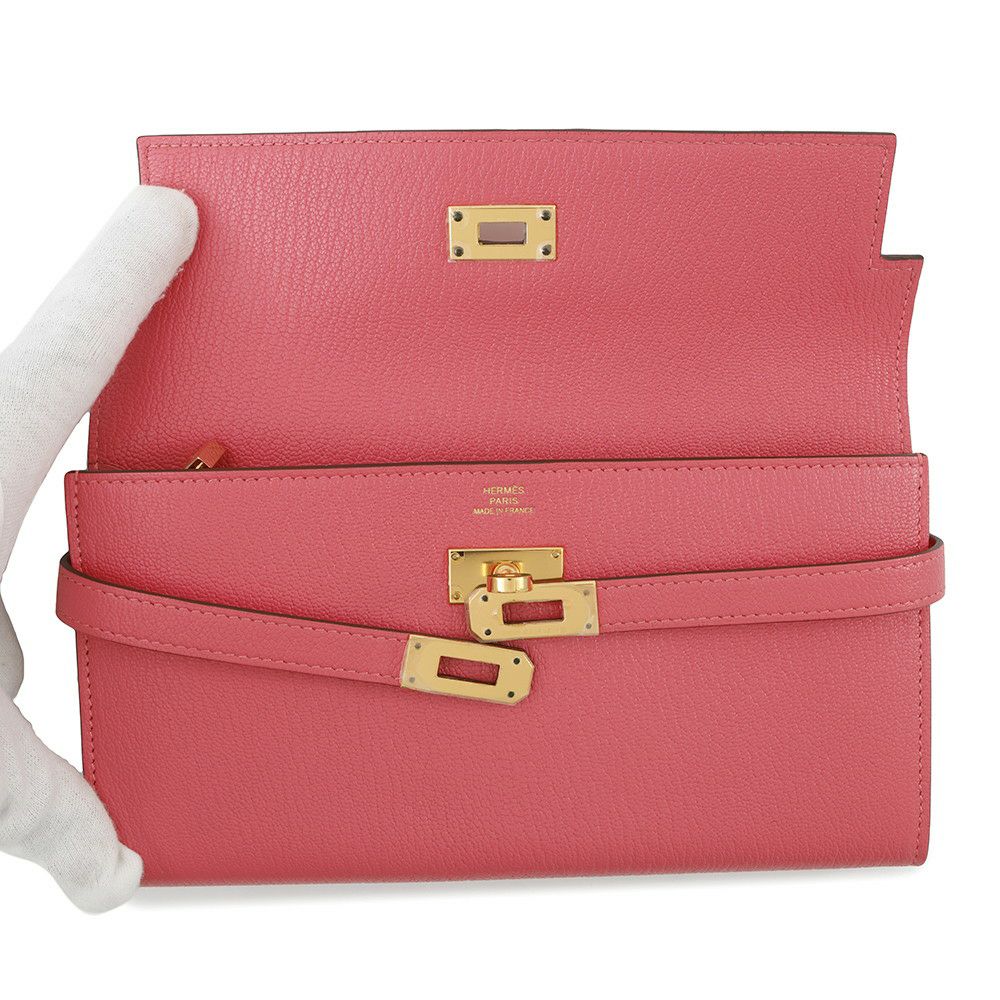 エルメス 長財布 ケリーウォレット ロング ローズリップスティック/ゴールド金具 シェブルミゾル X刻印