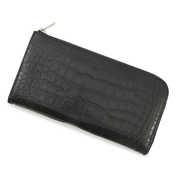 エルメス 長財布 リミックス コンバイン ブラック/シルバー金具 アリゲーターマット C刻印 HERMES 財布 黒