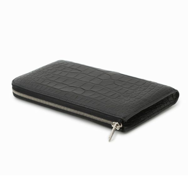 エルメス 長財布 リミックス コンバイン ブラック/シルバー金具 アリゲーターマット C刻印 HERMES 財布 黒