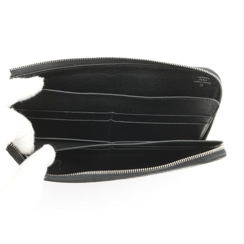 エルメス 長財布 リミックス コンバイン ブラック/シルバー金具 アリゲーターマット C刻印 HERMES 財布 黒