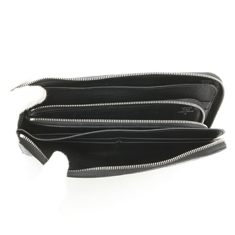 エルメス 長財布 リミックス コンバイン ブラック/シルバー金具 アリゲーターマット C刻印 HERMES 財布 黒