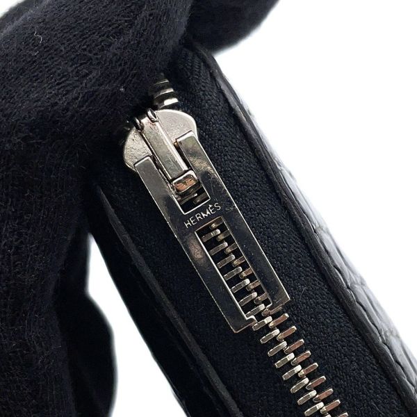 エルメス 長財布 リミックス コンバイン ブラック/シルバー金具 アリゲーターマット C刻印 HERMES 財布 黒