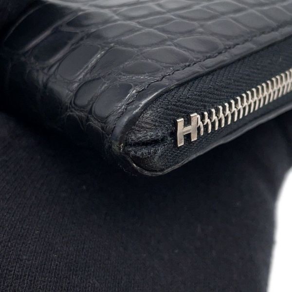 エルメス 長財布 リミックス コンバイン ブラック/シルバー金具 アリゲーターマット C刻印 HERMES 財布 黒