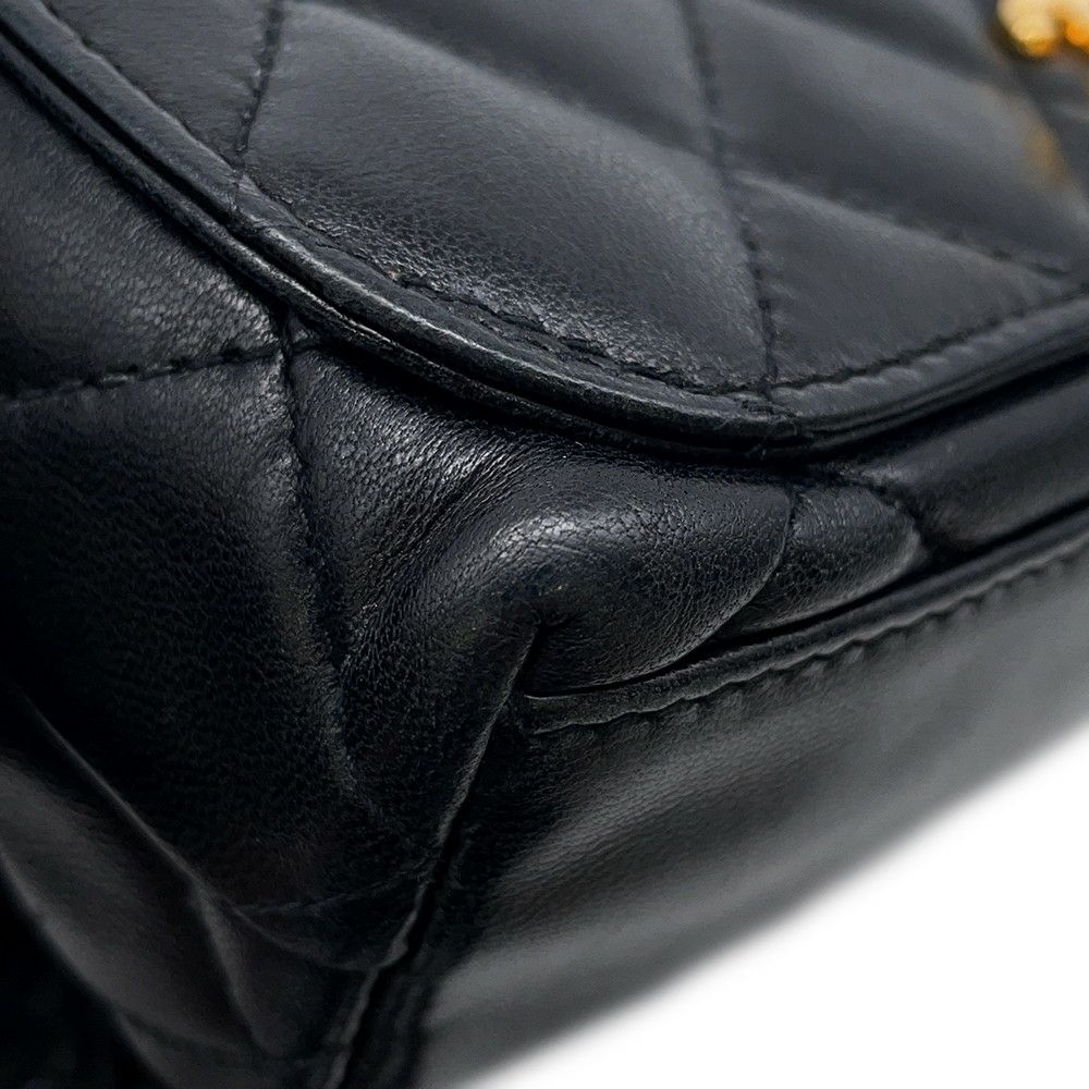 シャネル ショルダーバッグ フルフラップ マトラッセ ココマーク ラムスキン CHANEL バッグ 黒