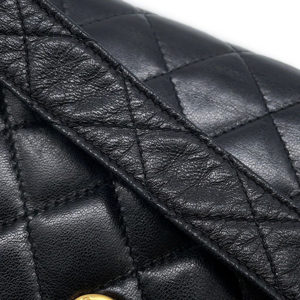 シャネル ショルダーバッグ フルフラップ マトラッセ ココマーク ラムスキン CHANEL バッグ 黒