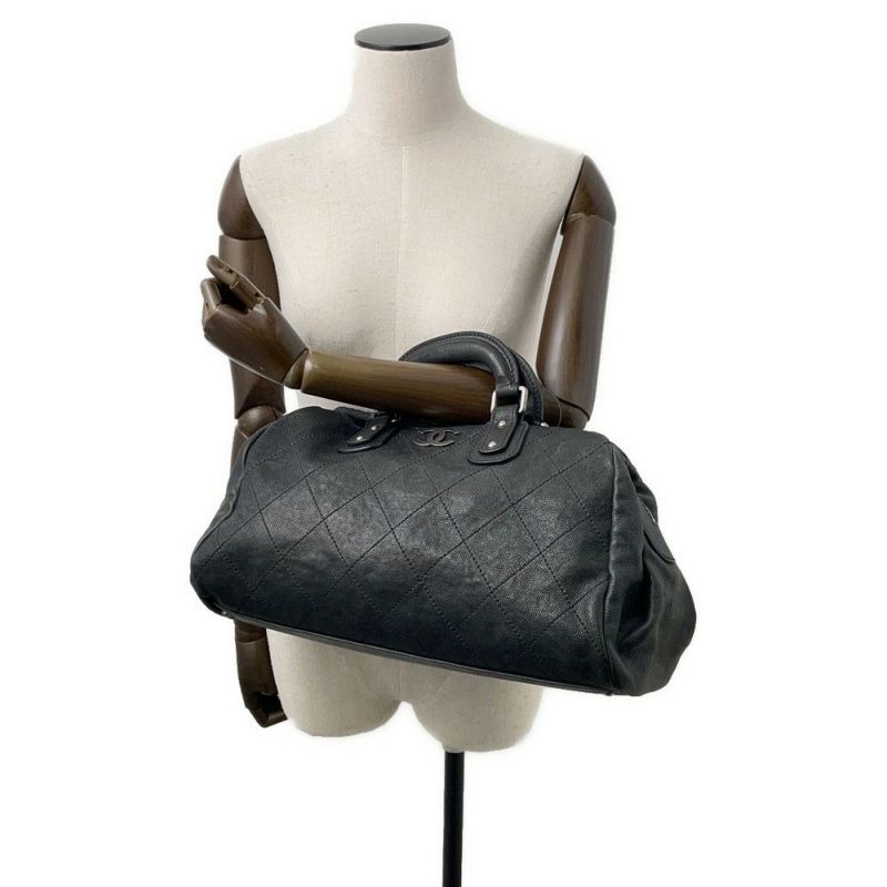 シャネル ボストンバッグ ワイルドステッチ マトラッセ ココマーク キャビアスキン A33045 CHANEL バッグ 黒