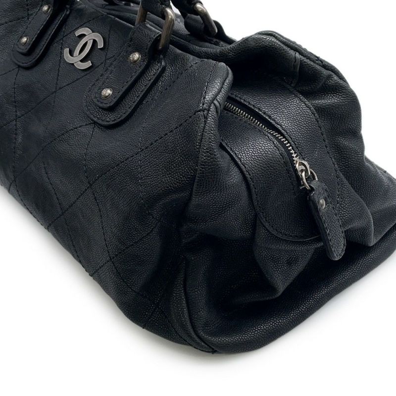 シャネル ボストンバッグ ワイルドステッチ マトラッセ ココマーク キャビアスキン A33045 CHANEL バッグ 黒