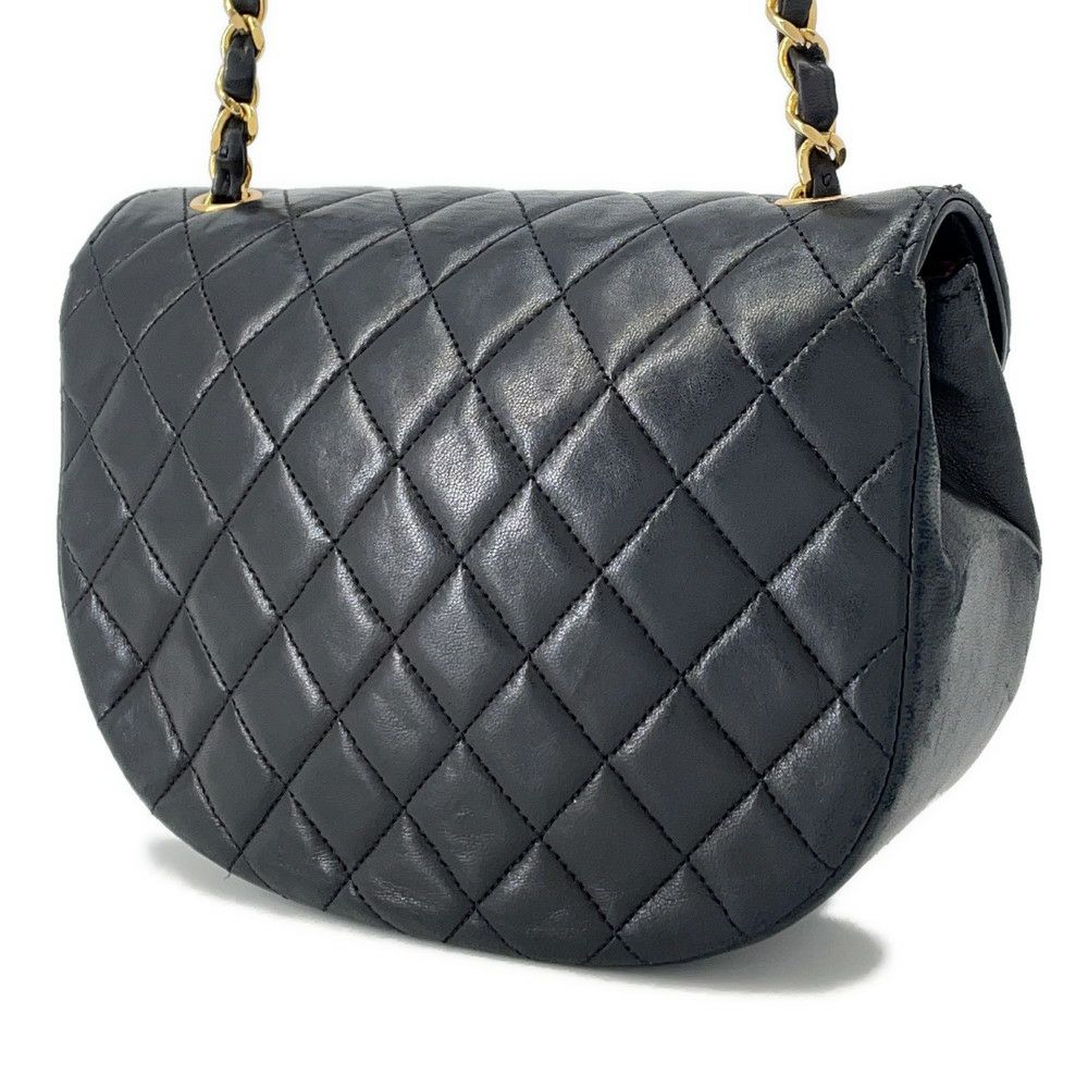 シャネル マトラッセ ハーフムーン チェーンショルダーバッグ ココマーク ラムスキン CHANEL バッグ 黒