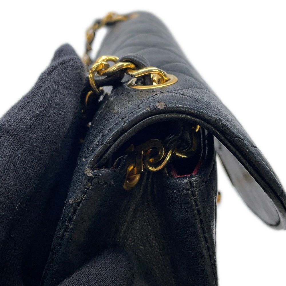 シャネル マトラッセ ハーフムーン チェーンショルダーバッグ ココマーク ラムスキン CHANEL バッグ 黒