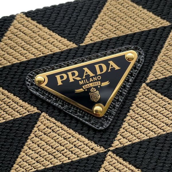 プラダ シンボル エンブロイダリーファブリック スモールハンドバッグ サフィアーノ 1BA354 PRADA 2wayショルダー 黒