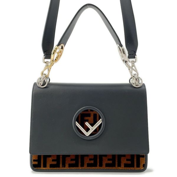 フェンディ ショルダーバッグ キャナイエフ レザー/ベルベット ズッカ柄 8BT284 FENDI ２Way ハンドバッグ 黒