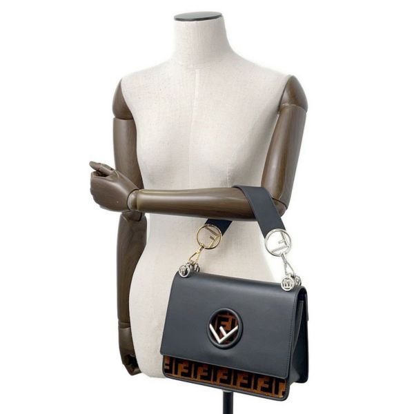 フェンディ ショルダーバッグ キャナイエフ レザー/ベルベット ズッカ柄 8BT284 FENDI ２Way ハンドバッグ 黒