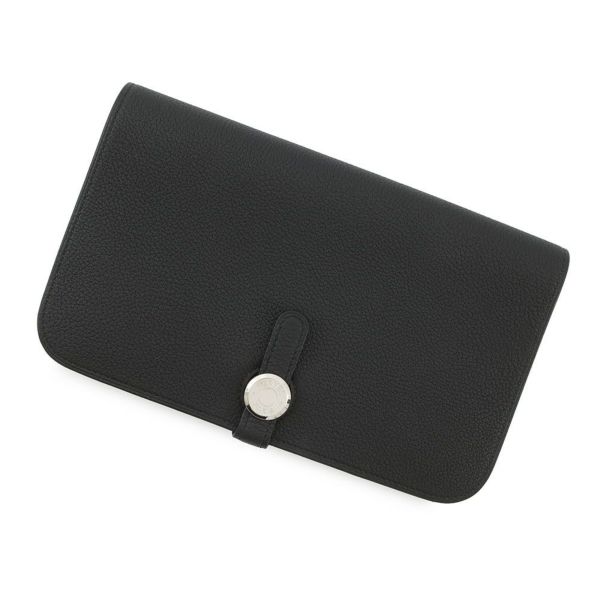 エルメス 長財布 ドゴンロング GM ブラック/シルバー金具 エバーカラー B刻印 HERMES 財布 黒