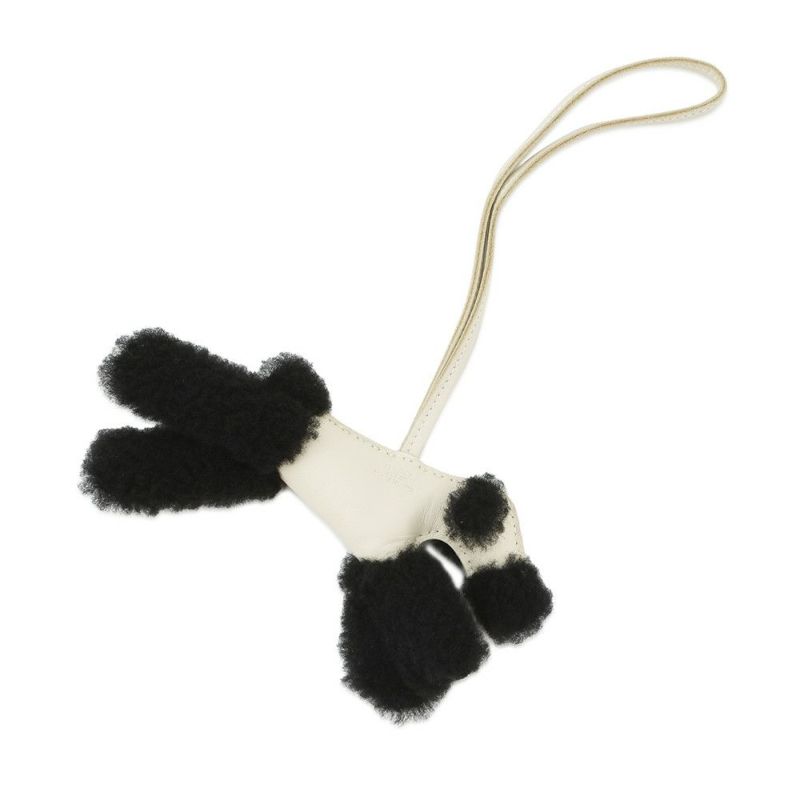 エルメス バッグチャーム バディ ブラック/クレ ラムスキン/ムートン W刻印 HERMES チャーム