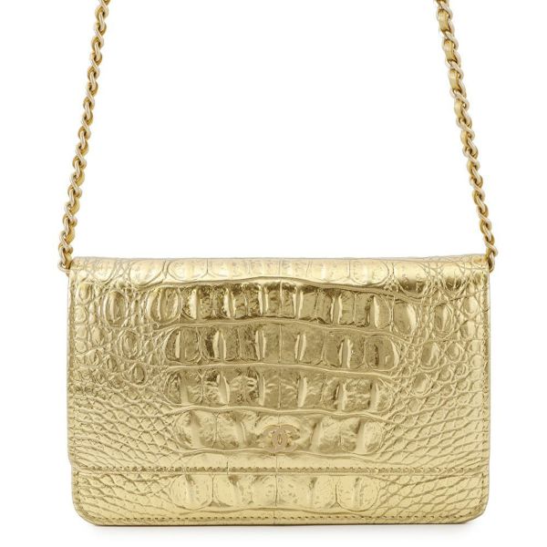 シャネル チェーンウォレット クロコ型押しレザー ココマーク CHANEL 財布
