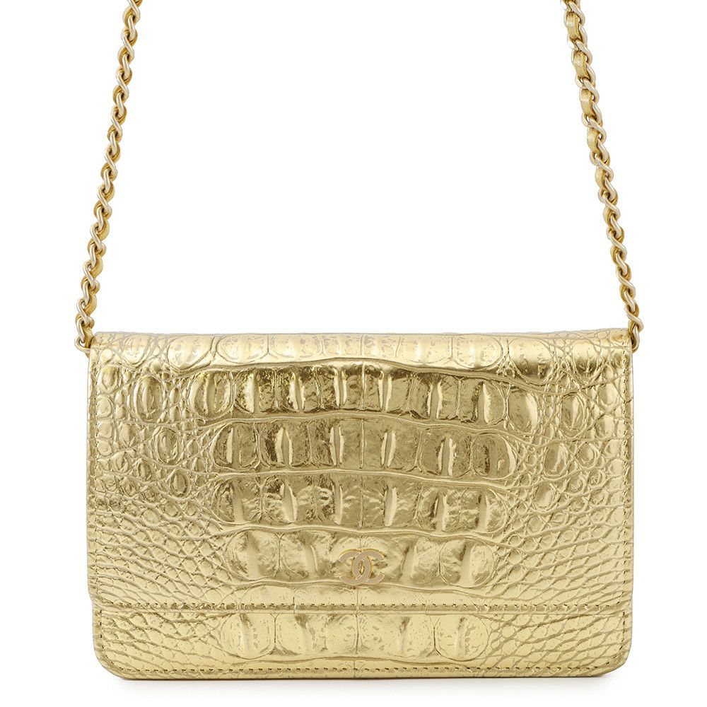 シャネル チェーンウォレット クロコ型押しレザー ココマーク CHANEL 財布