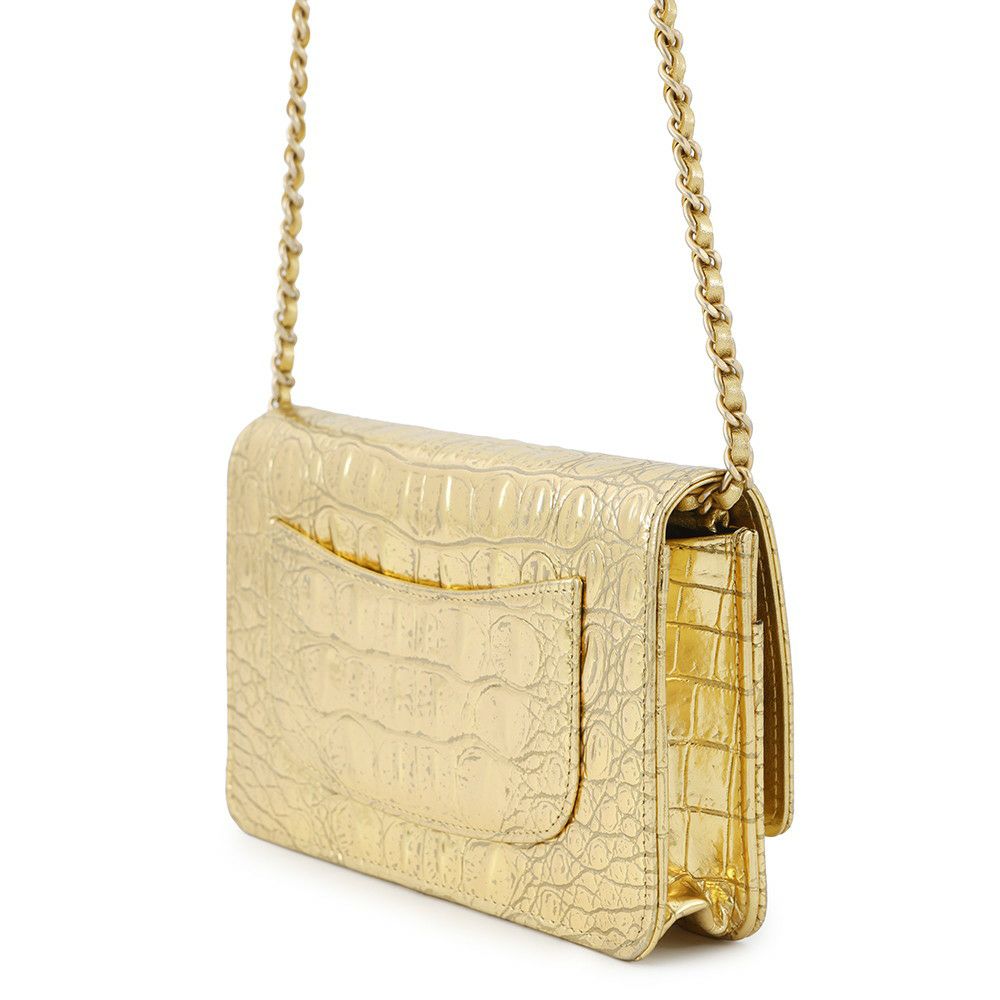 シャネル チェーンウォレット クロコ型押しレザー ココマーク CHANEL 財布