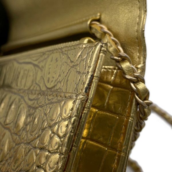 シャネル チェーンウォレット クロコ型押しレザー ココマーク CHANEL 財布