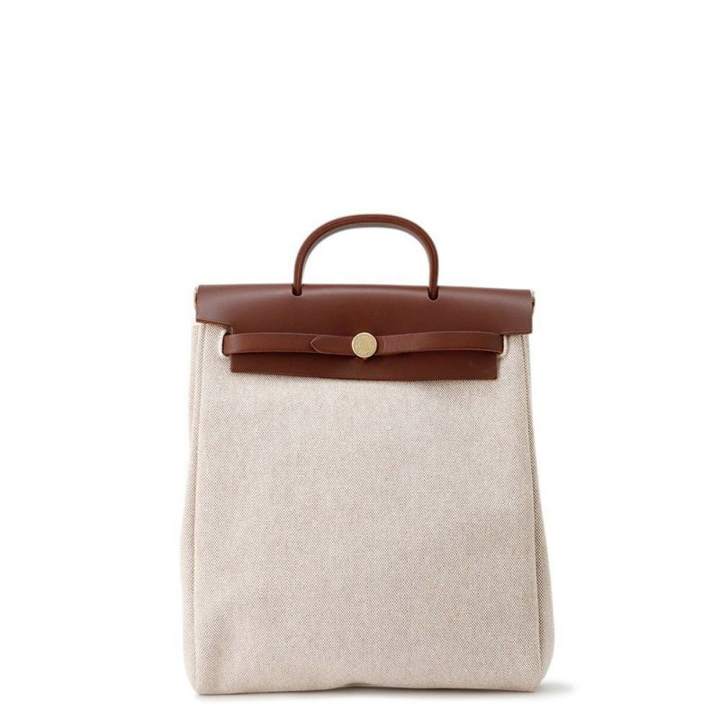 エルメス リュックサック エールバッグ アドPM エクリュ/ブラウン/ゴールド金具 トワルアッシュ/バッシュハンター □F刻印