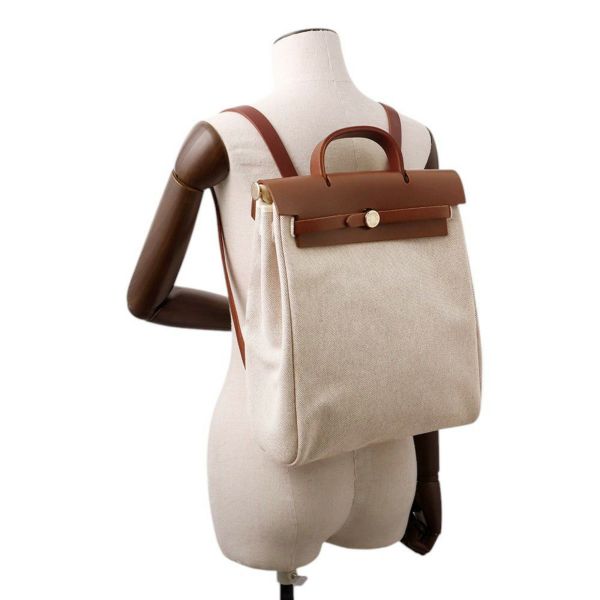 エルメス リュックサック エールバッグ アドPM エクリュ/ブラウン/ゴールド金具 トワルアッシュ/バッシュハンター □F刻印