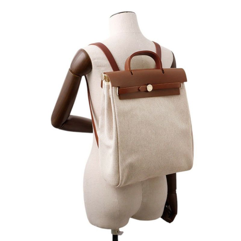 エルメス リュックサック エールバッグ アドPM エクリュ/ブラウン/ゴールド金具 トワルアッシュ/バッシュハンター □F刻印