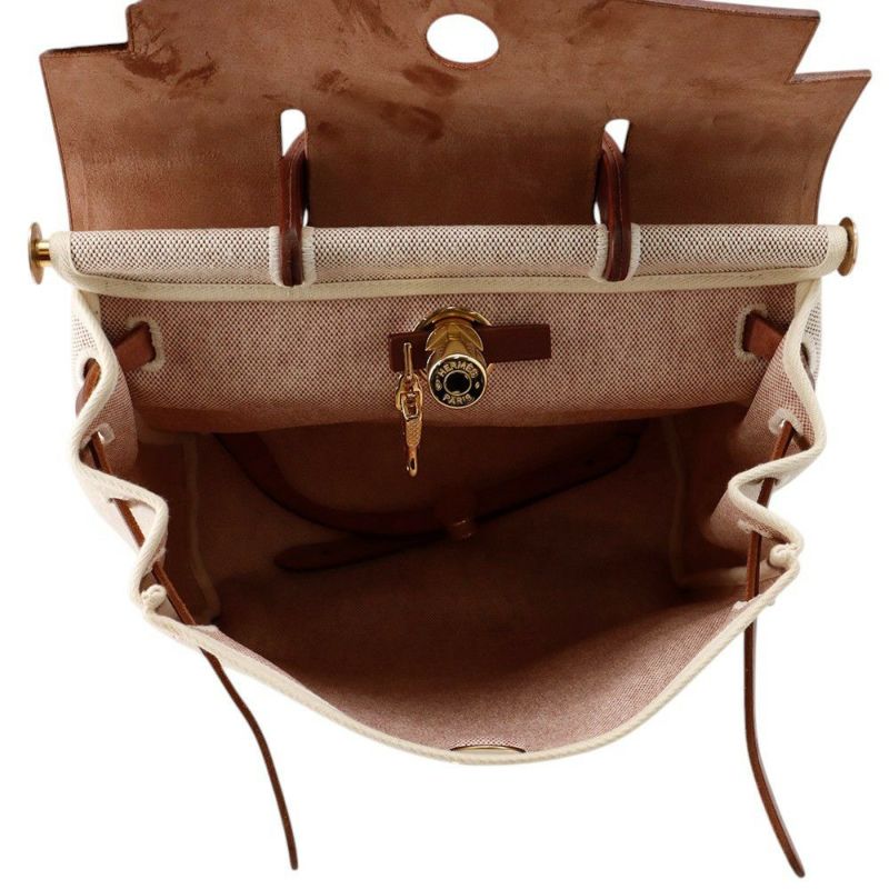 エルメス リュックサック エールバッグ アドPM エクリュ/ブラウン/ゴールド金具 トワルアッシュ/バッシュハンター □F刻印