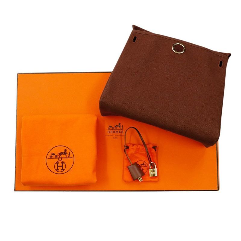 エルメス リュックサック エールバッグ アドPM エクリュ/ブラウン/ゴールド金具 トワルアッシュ/バッシュハンター □F刻印