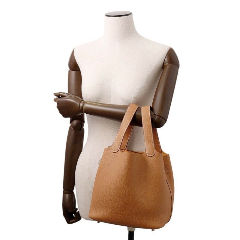 エルメス ハンドバッグ ピコタンロックMM ゴールド/シルバー金具 トリヨンクレマンス K刻印 HERMES トートバッグ