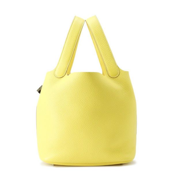 エルメス ハンドバッグ ピコタンロックMM ライム/シルバー金具 トリヨンクレマンス Y刻印 HERMES トートバッグ