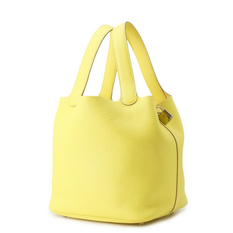エルメス ハンドバッグ ピコタンロックMM ライム/シルバー金具 トリヨンクレマンス Y刻印 HERMES トートバッグ