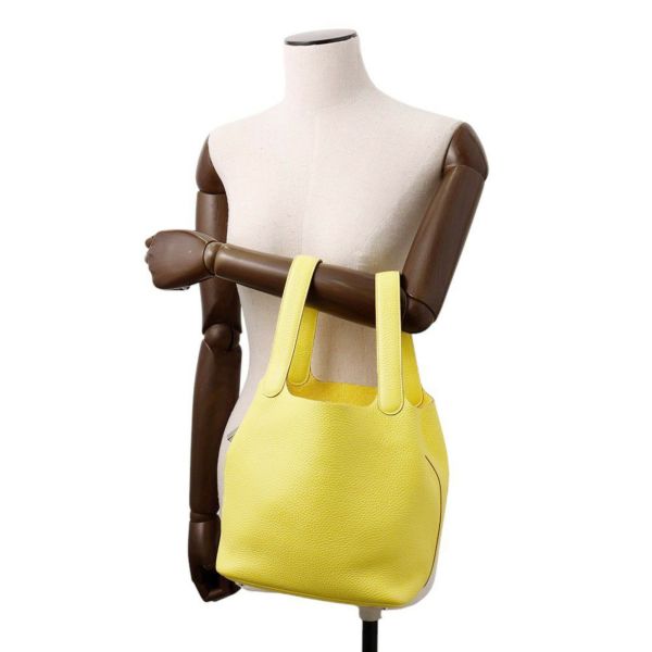 エルメス ハンドバッグ ピコタンロックMM ライム/シルバー金具 トリヨンクレマンス Y刻印 HERMES トートバッグ