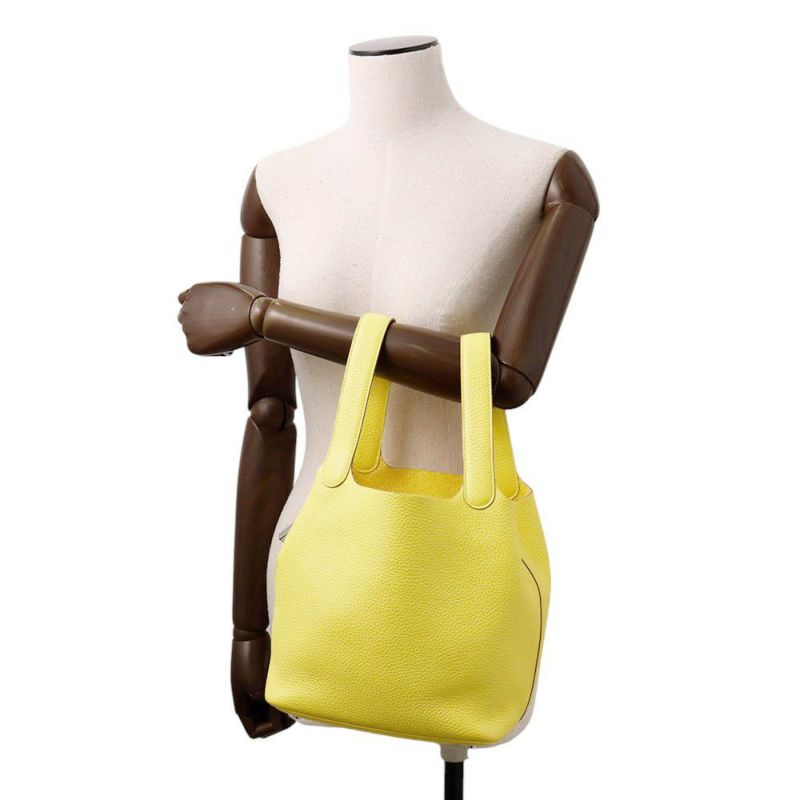 エルメス ハンドバッグ ピコタンロックMM ライム/シルバー金具 トリヨンクレマンス Y刻印 HERMES トートバッグ