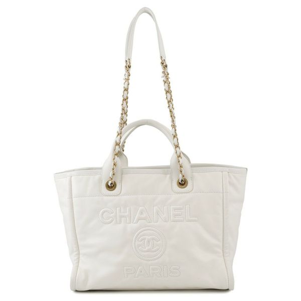 シャネル チェーントートバッグ ドーヴィル ショッピングバッグ レザー AS3351 CHANEL 白 2way