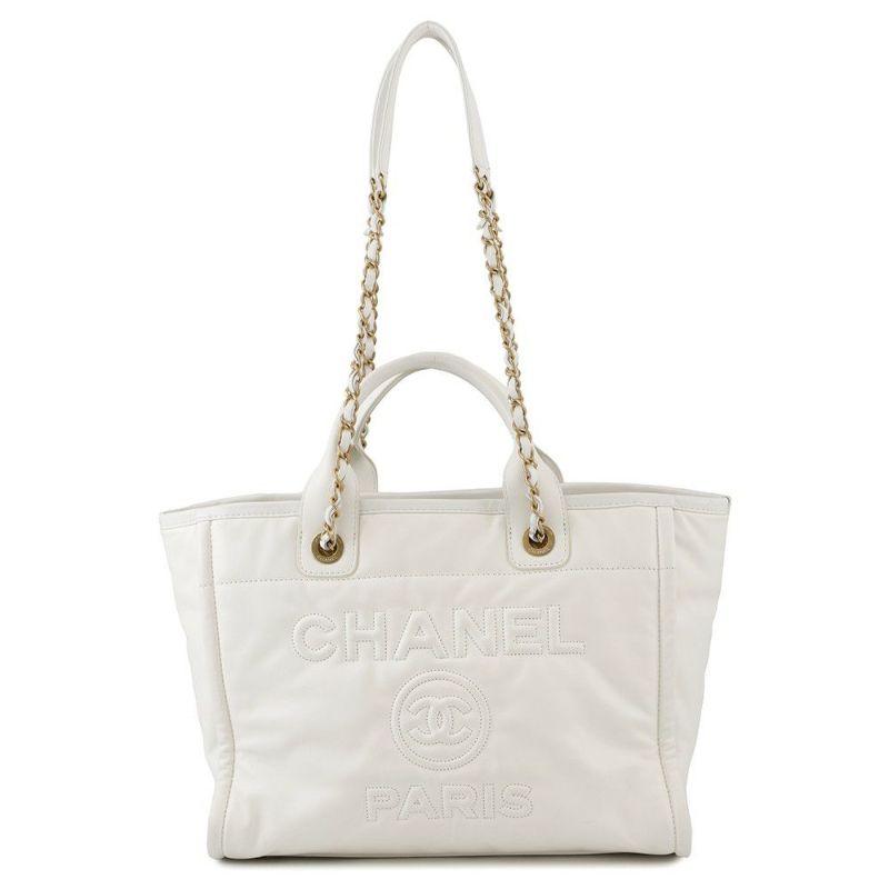 シャネル チェーントートバッグ ドーヴィル ショッピングバッグ レザー AS3351 CHANEL 白 2way