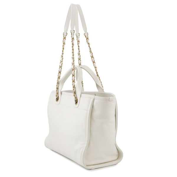 シャネル チェーントートバッグ ドーヴィル ショッピングバッグ レザー AS3351 CHANEL 白 2way