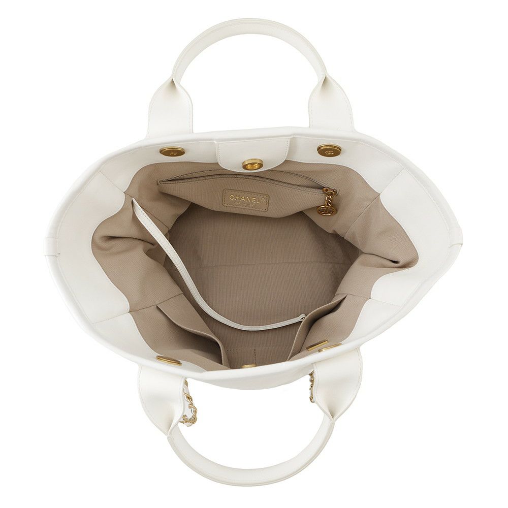 シャネル チェーントートバッグ ドーヴィル ショッピングバッグ レザー AS3351 CHANEL 白 2way